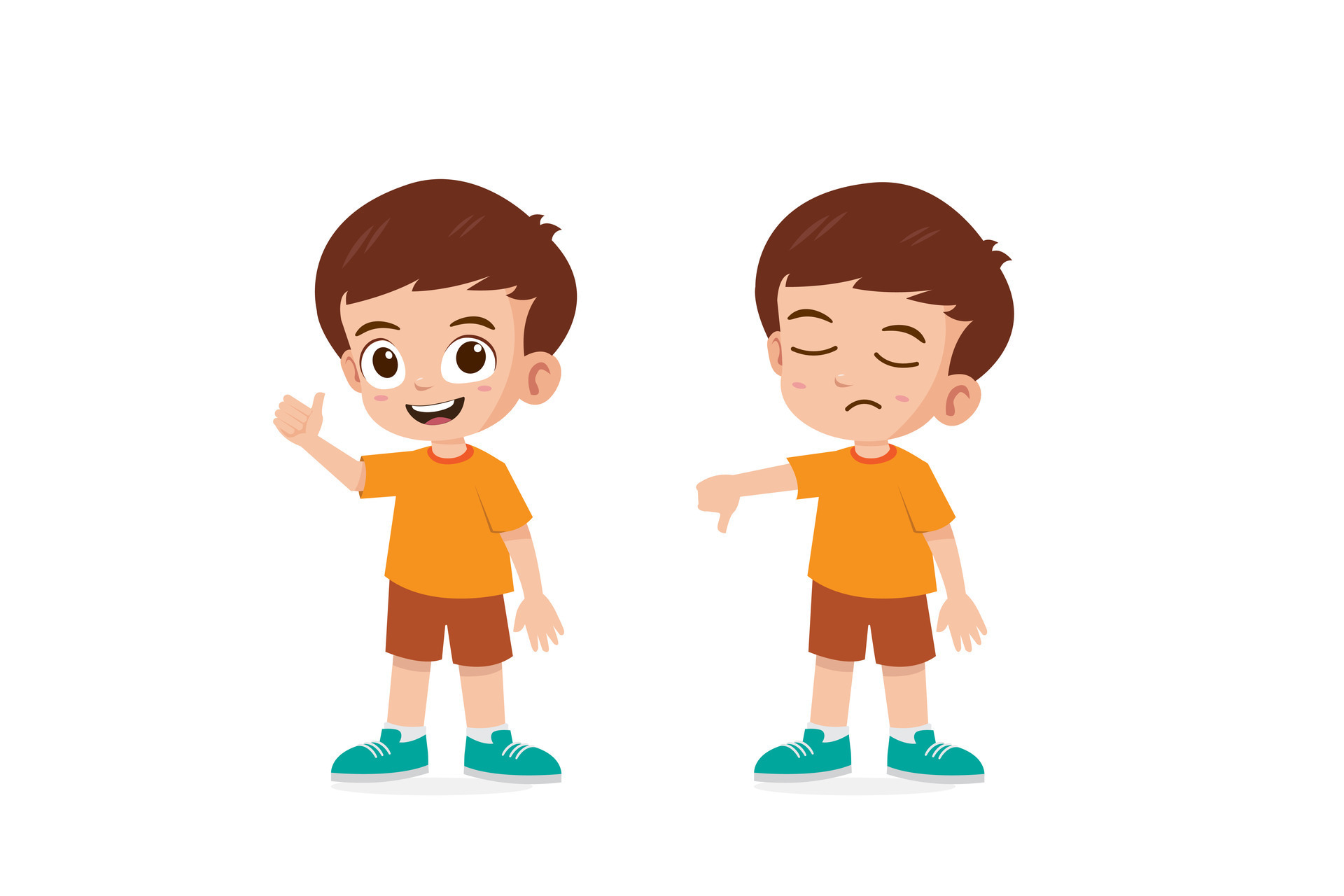 Cute little boy show hand gesture thumb up and thumb down vector
