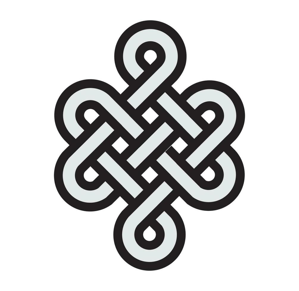 Infinity knot of longevity and health, a sign of good luck Feng Shui outline vector illustration.
