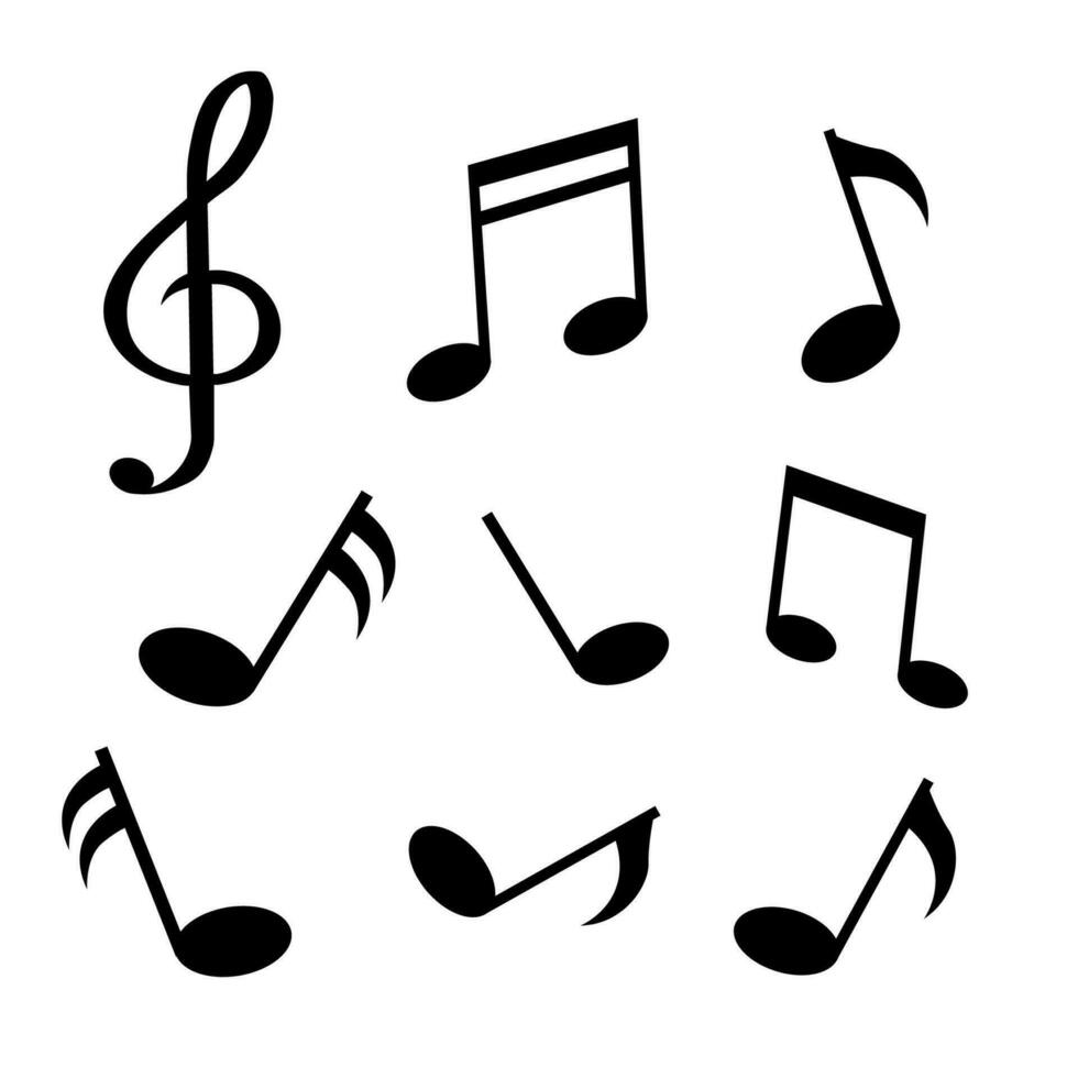 Set of music notes with black silhouette color isolated on white background vector