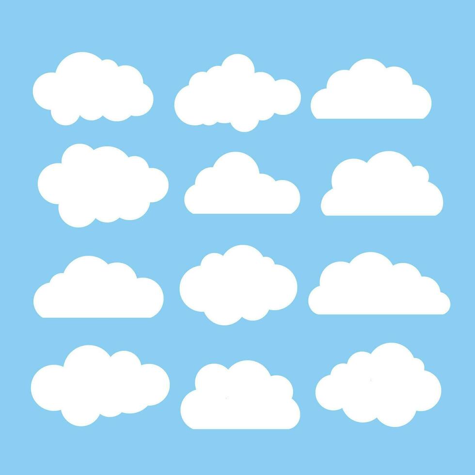 Cloud set sticker flat vector illustration