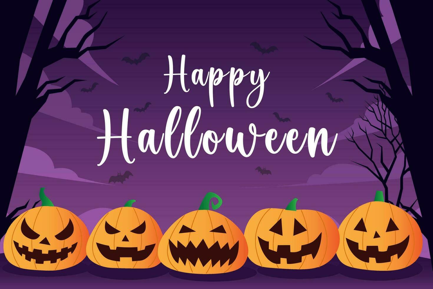 Happy Halloween  with pumpkins illustration vector background