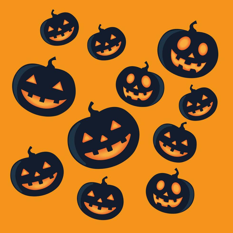 Collection of Halloween pumpkins  faces vector illustration