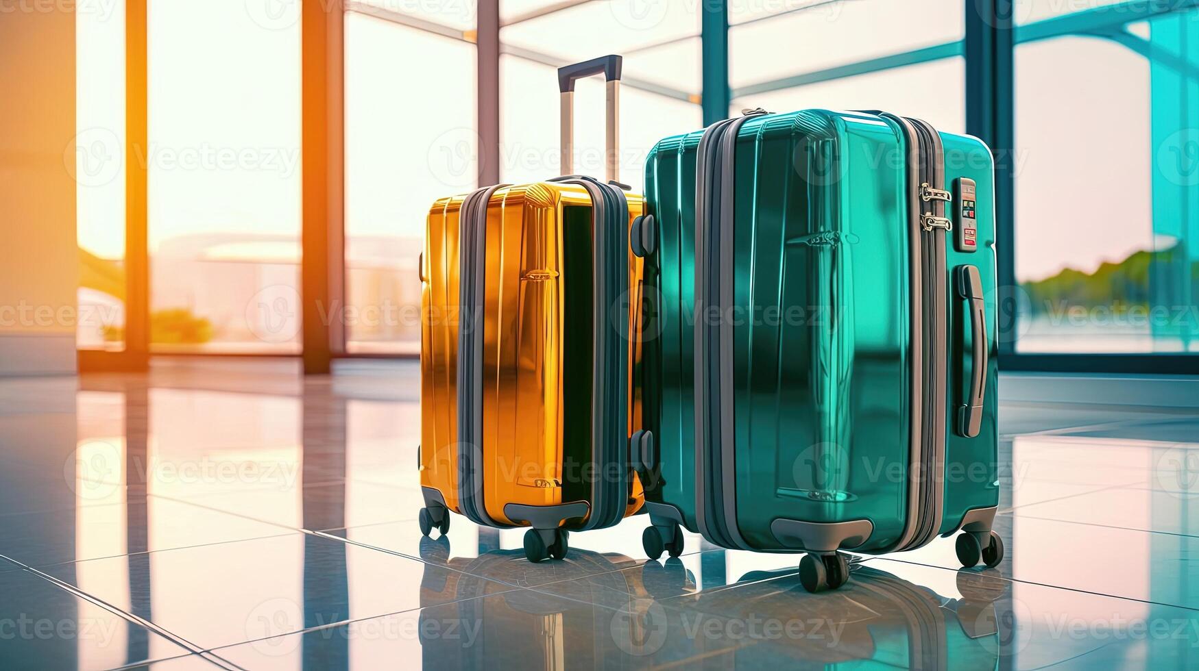 Travel concept, luggage suitcases in airport for vacations and holiday. photo