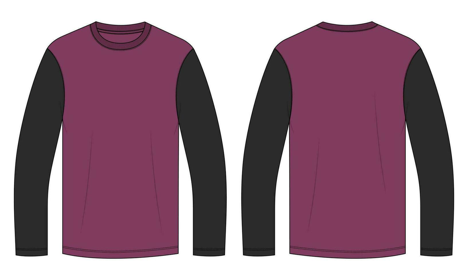 Long sleeve T shirt vector illustration template front and back views