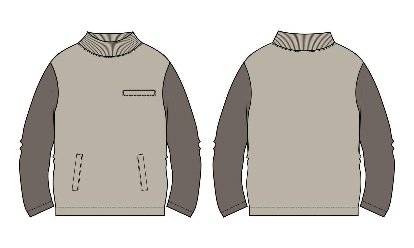 Long sleeve Sweatshirt technical drawing fashion flat sketch vector illustration template front and back views.