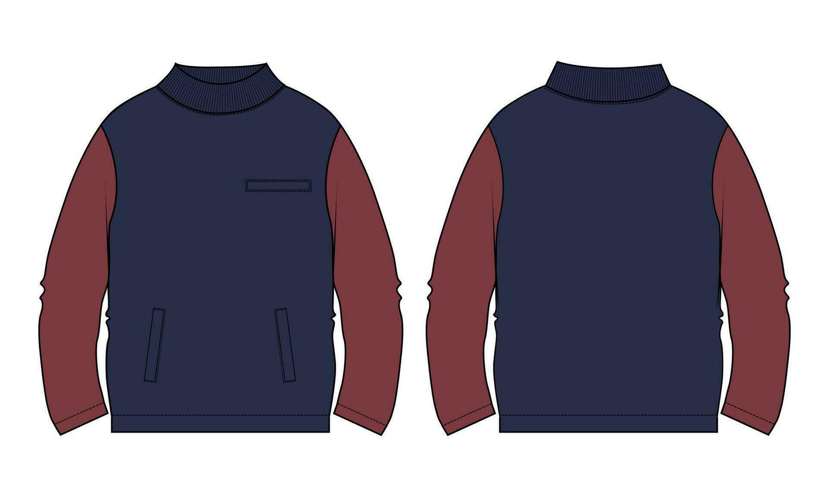 Long sleeve Sweatshirt technical drawing fashion flat sketch vector illustration template front and back views.