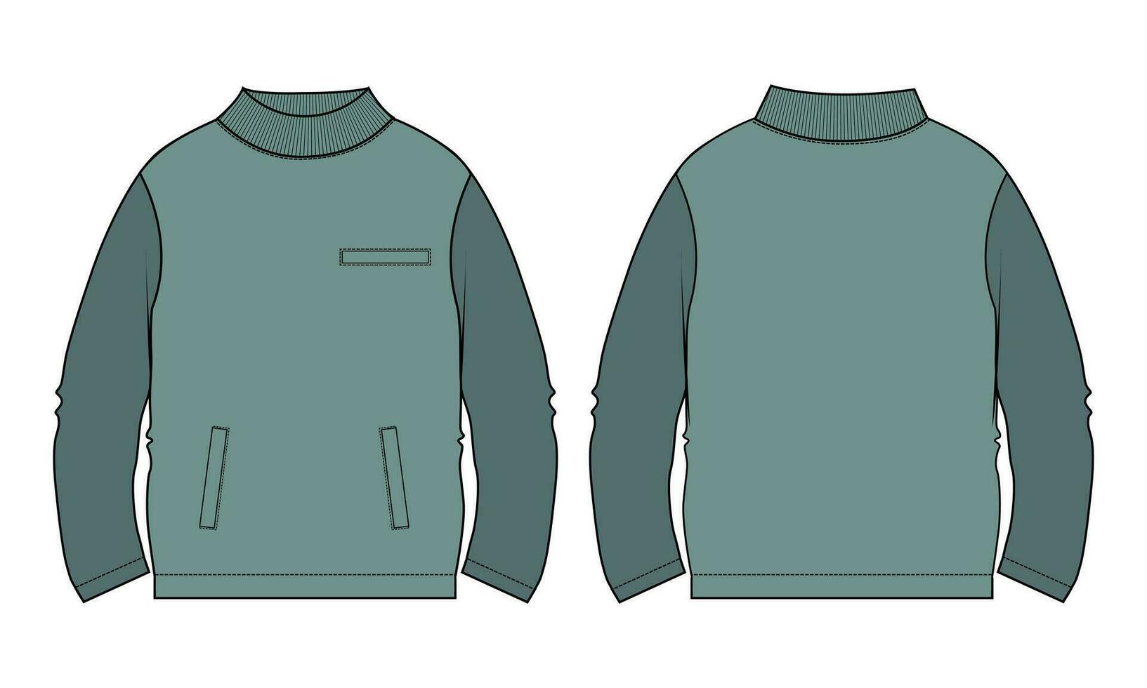 Long sleeve Sweatshirt technical drawing fashion flat sketch vector illustration template front and back views.