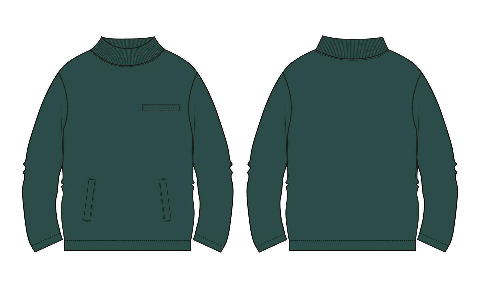 Long sleeve Sweatshirt technical drawing fashion flat sketch vector illustration template front and back views.
