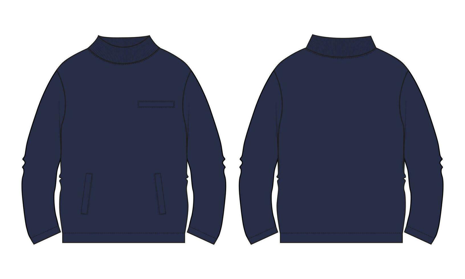 Long sleeve Sweatshirt technical drawing fashion flat sketch vector illustration template front and back views.