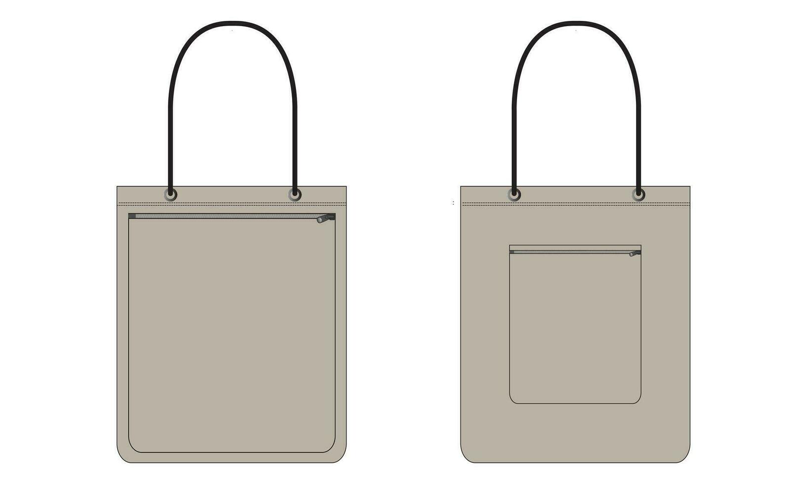 Tote hand bag vector illustration template front and back views