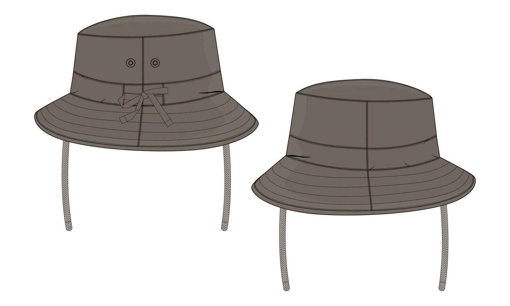 Cubeta sombrero gorra técnico dibujo Moda plano bosquejo vector ilustración modelo frente y espalda puntos de vista