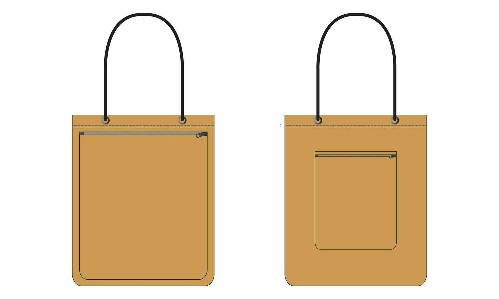 Tote hand bag vector illustration template front and back views