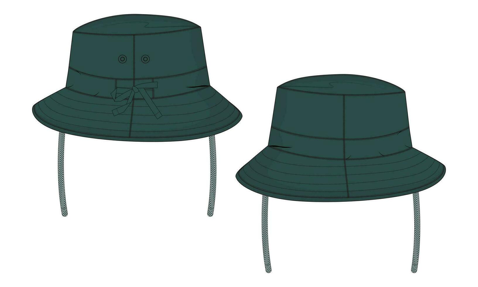 Bucket Hat cap technical drawing fashion flat sketch vector illustration template front and back views