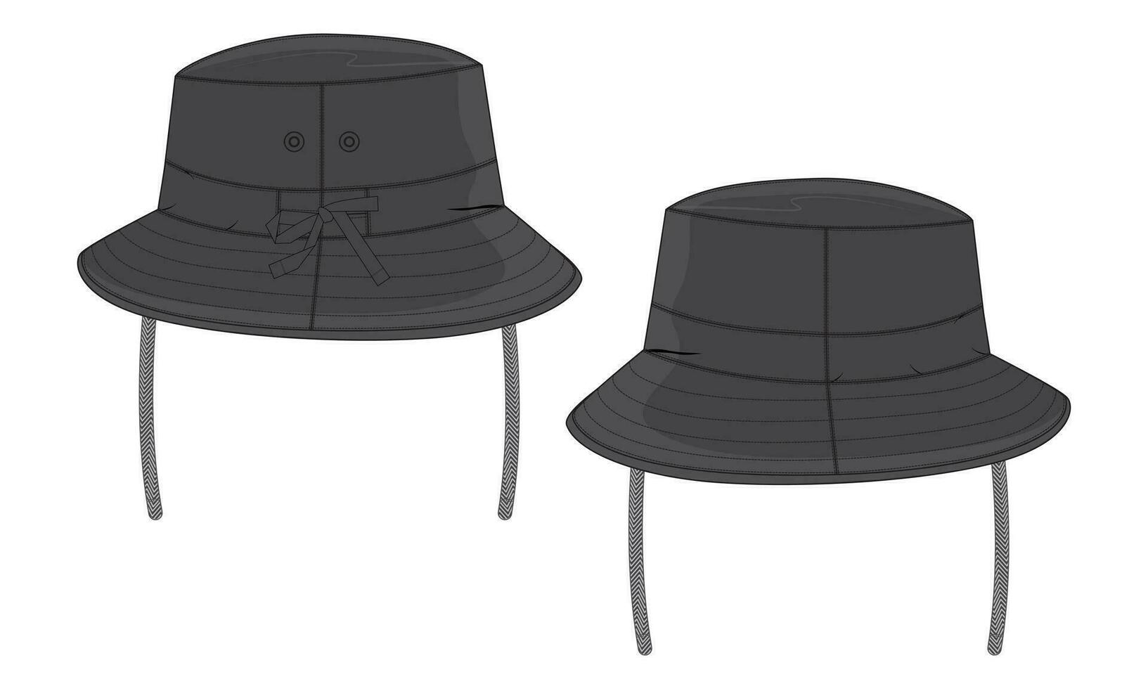 Bucket Hat cap technical drawing fashion flat sketch vector illustration template front and back views