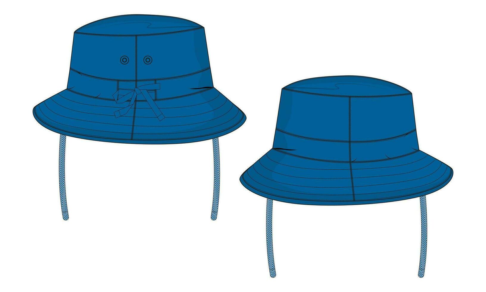 Bucket Hat cap technical drawing fashion flat sketch vector illustration template front and back views