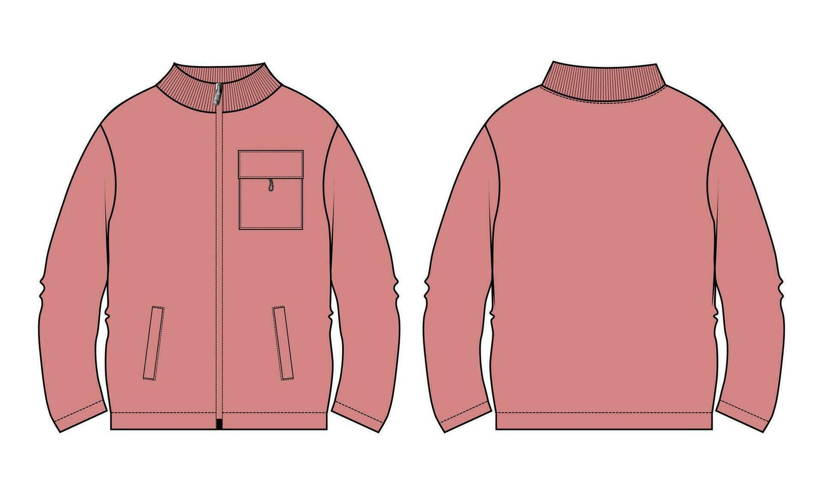 Long sleeve Sweatshirt technical drawing fashion flat sketch vector illustration template front and back views.