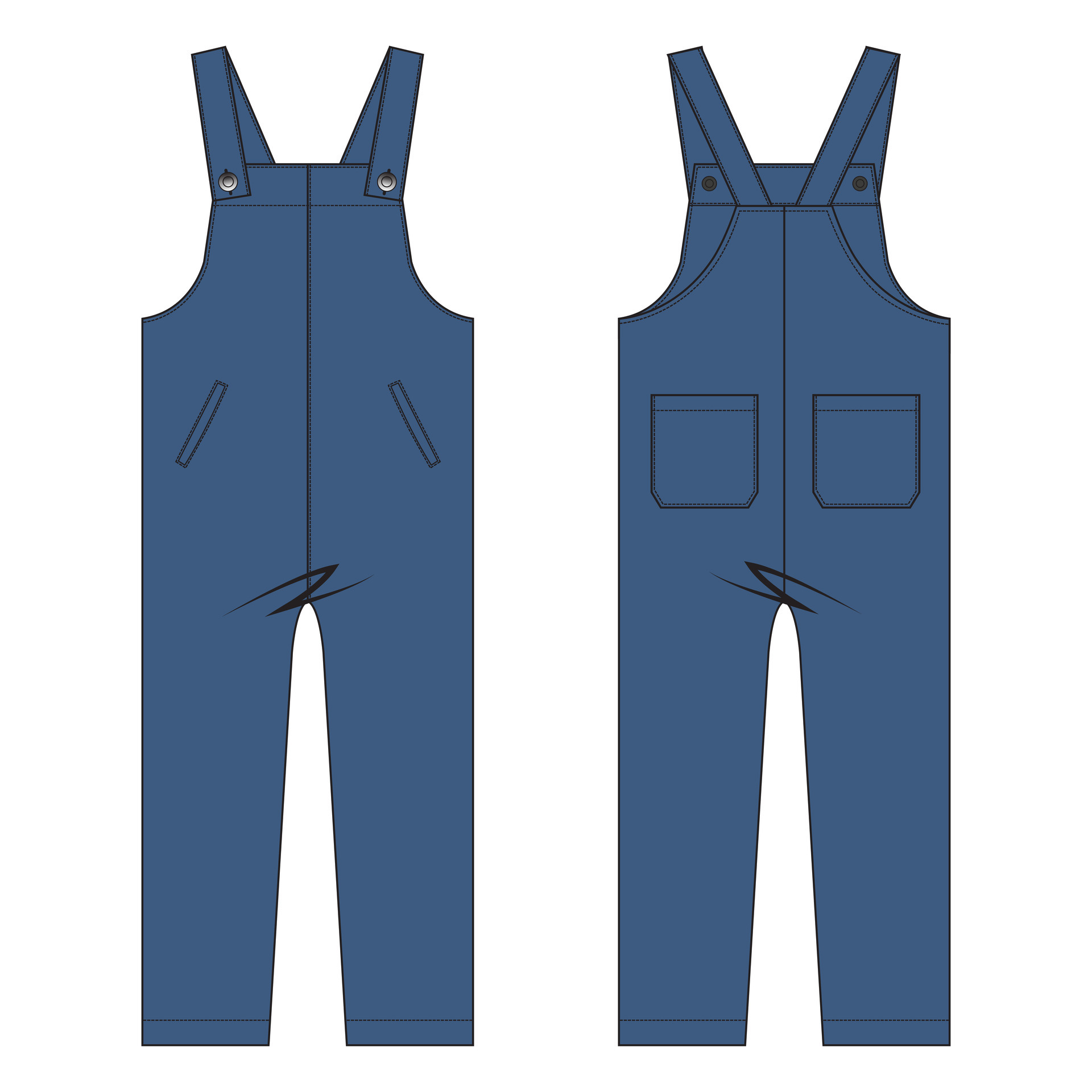 All in one jumpsuit dungaree vector illustration template front and ...