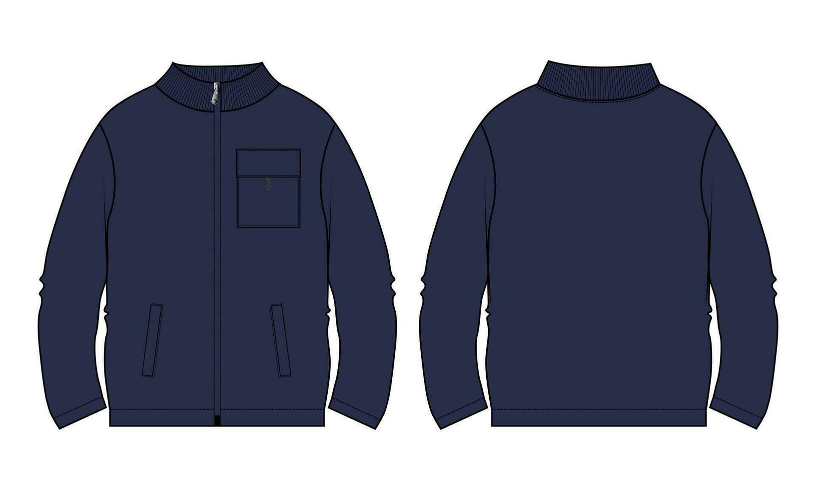 Long sleeve Sweatshirt technical drawing fashion flat sketch vector illustration template front and back views.