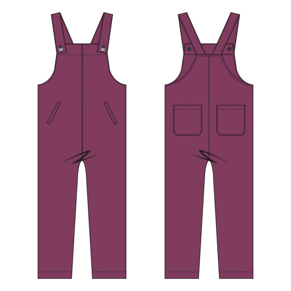 All in one jumpsuit dungaree vector illustration template front and back views