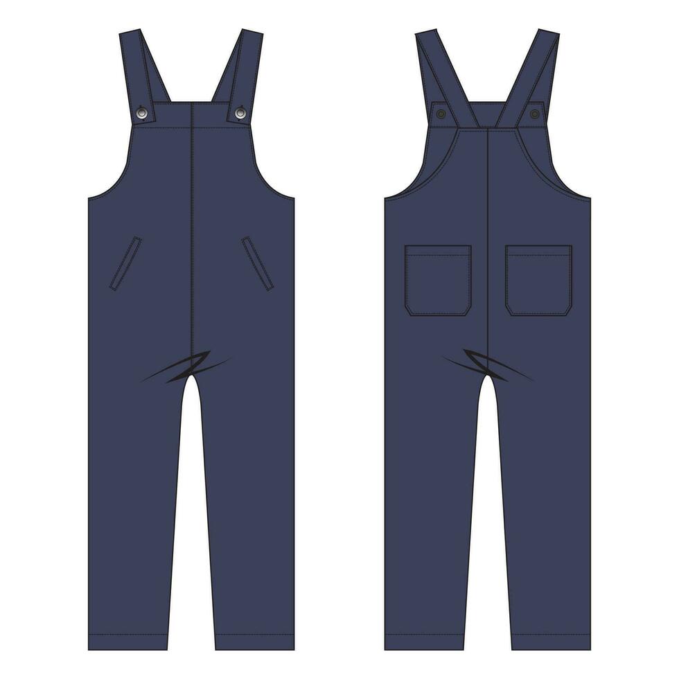 All in one jumpsuit dungaree vector illustration template front and back views