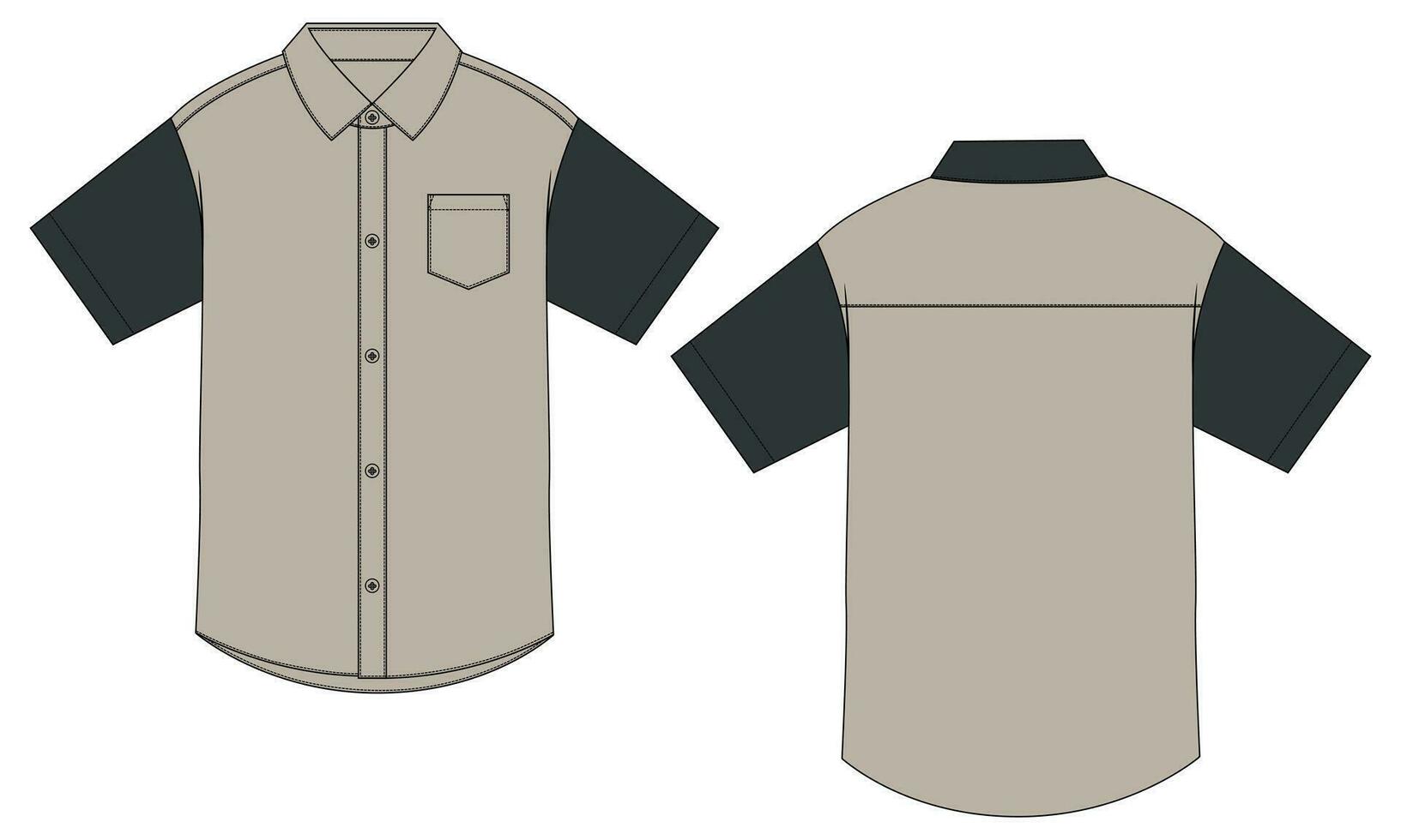 corto manga tejido tela camisa técnico dibujo Moda plano bosquejo vector ilustración modelo frente y espalda