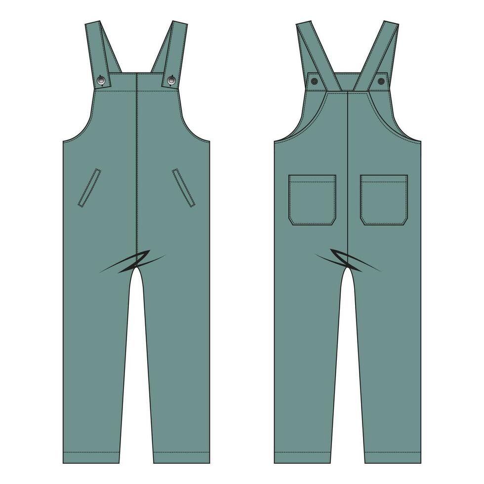 All in one jumpsuit dungaree vector illustration template front and ...
