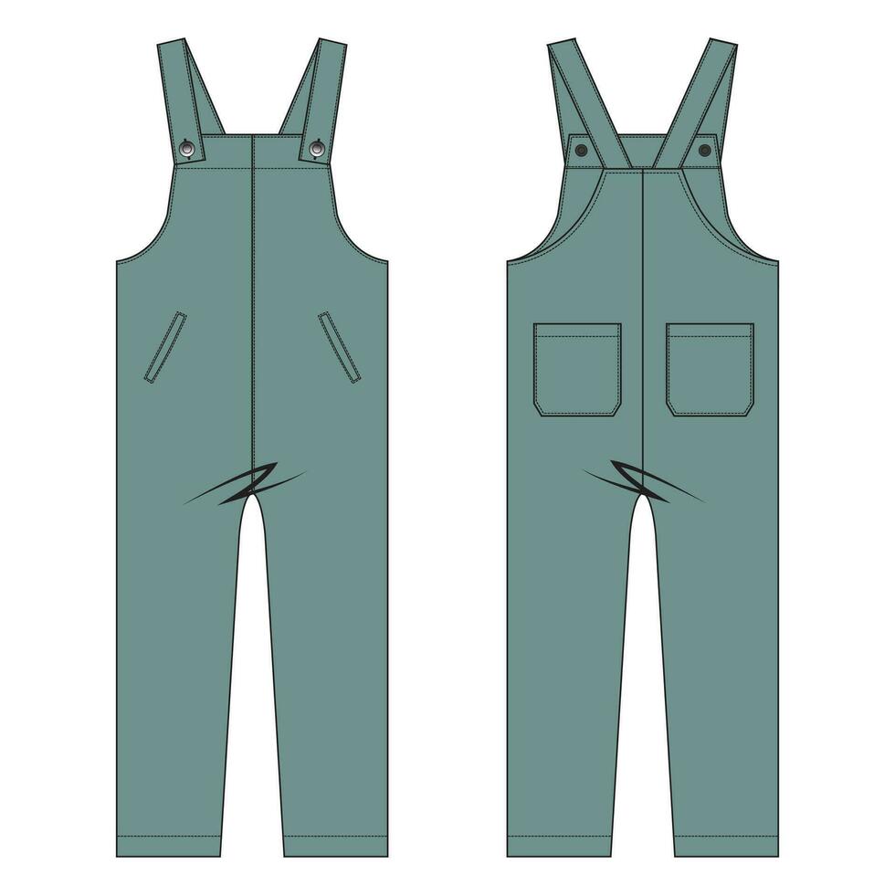 All in one jumpsuit dungaree vector illustration template front and back views
