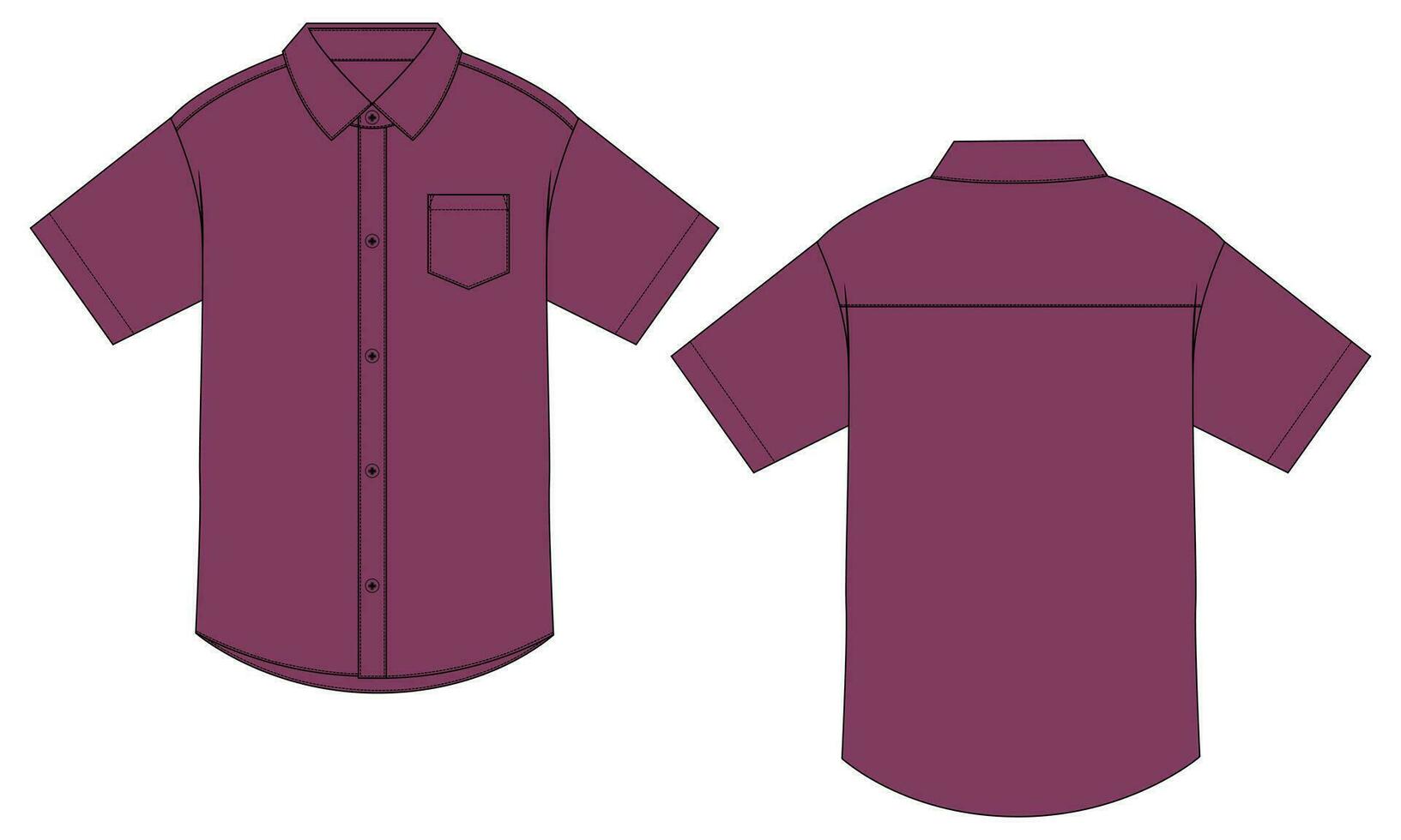 corto manga tejido tela camisa técnico dibujo Moda plano bosquejo vector ilustración modelo frente y espalda