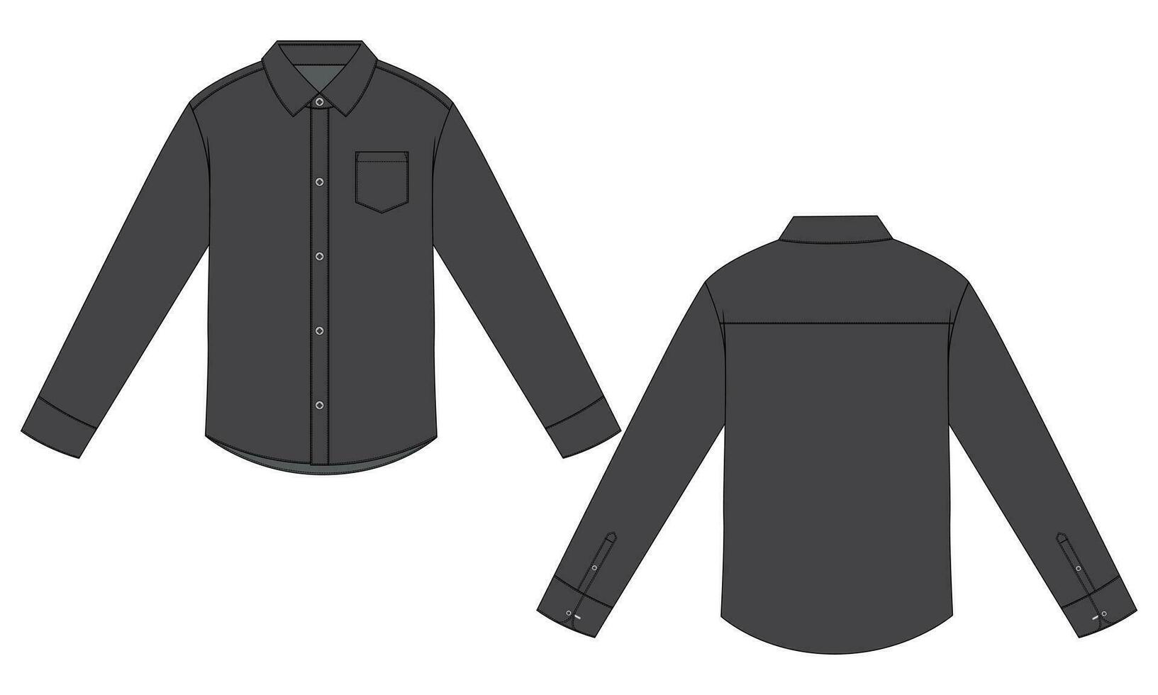 Long sleeve woven fabric shirt technical drawing fashion flat sketch vector illustration template front and back