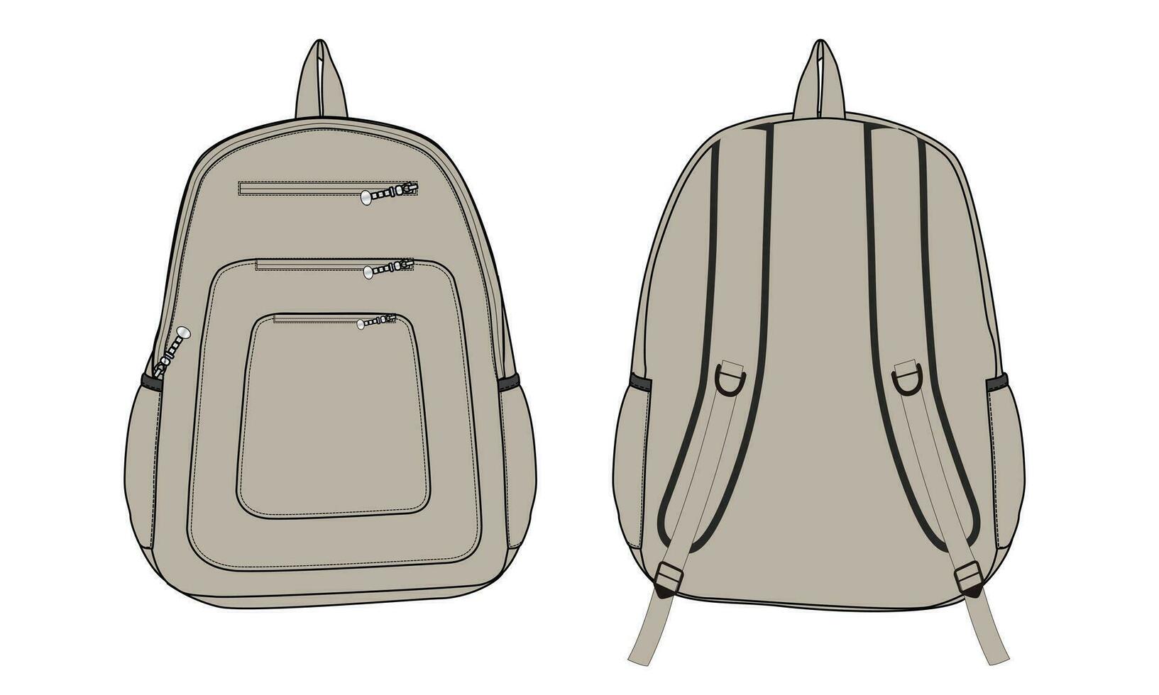 Back pack technical drawing fashion flat sketch vector illustration template front and back views