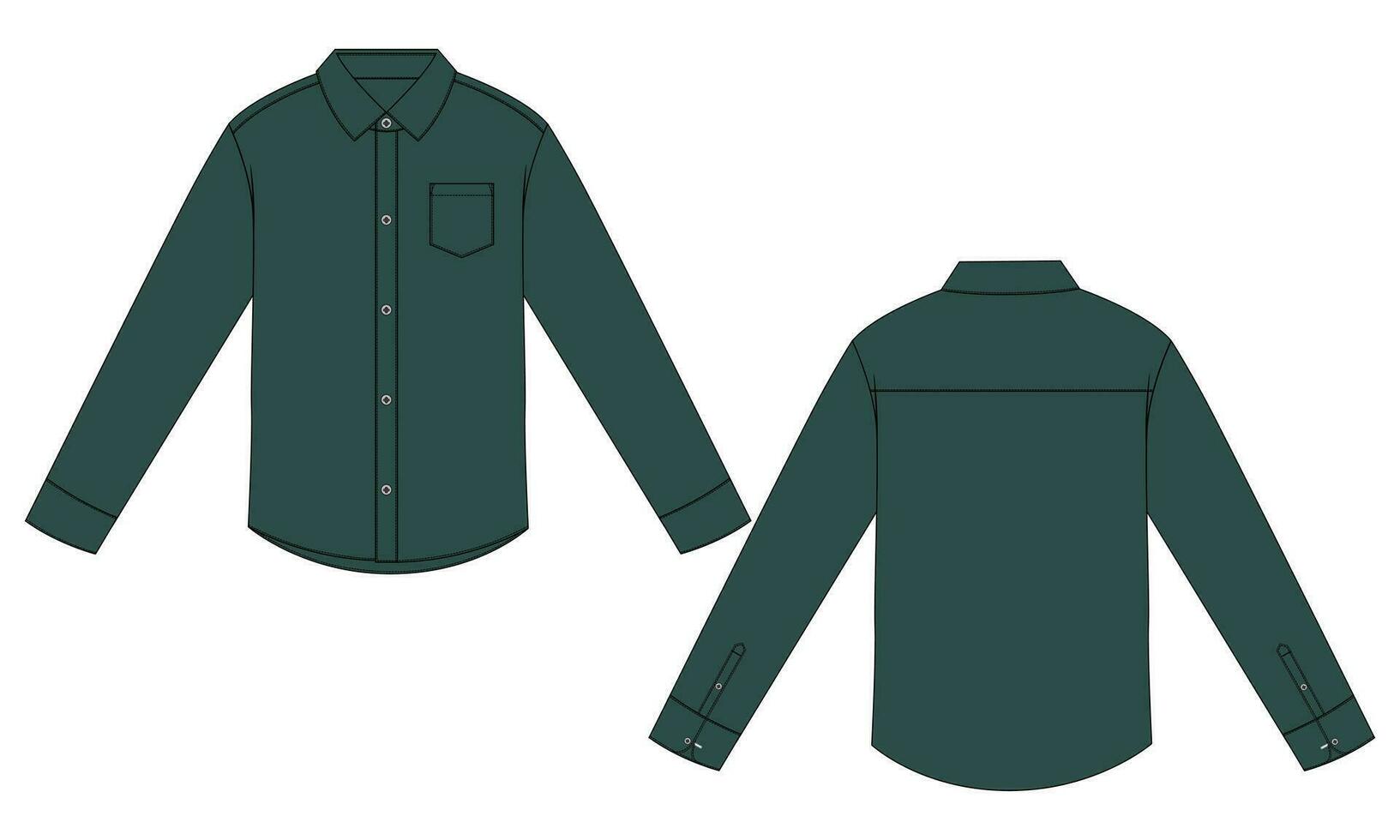 largo manga tejido tela camisa técnico dibujo Moda plano bosquejo vector ilustración modelo frente y espalda