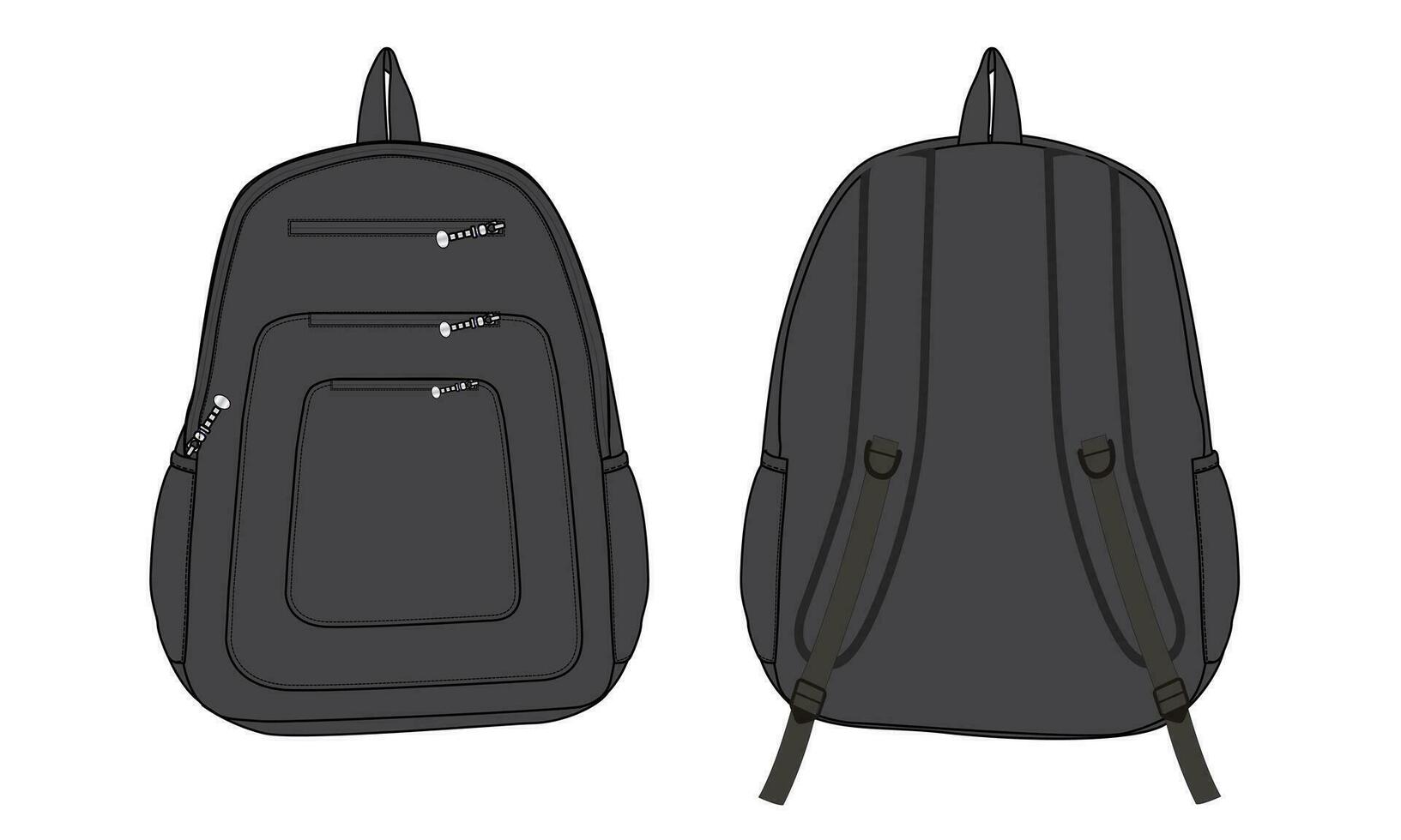 Back pack technical drawing fashion flat sketch vector illustration template front and back views