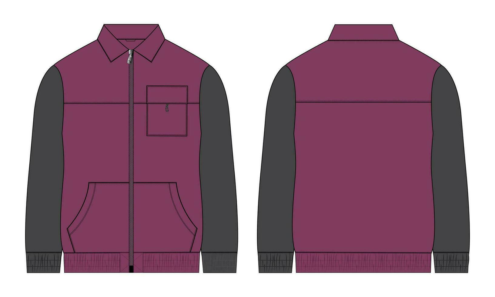 Long sleeve jacket sweatshirt Vector illustration template front and back views
