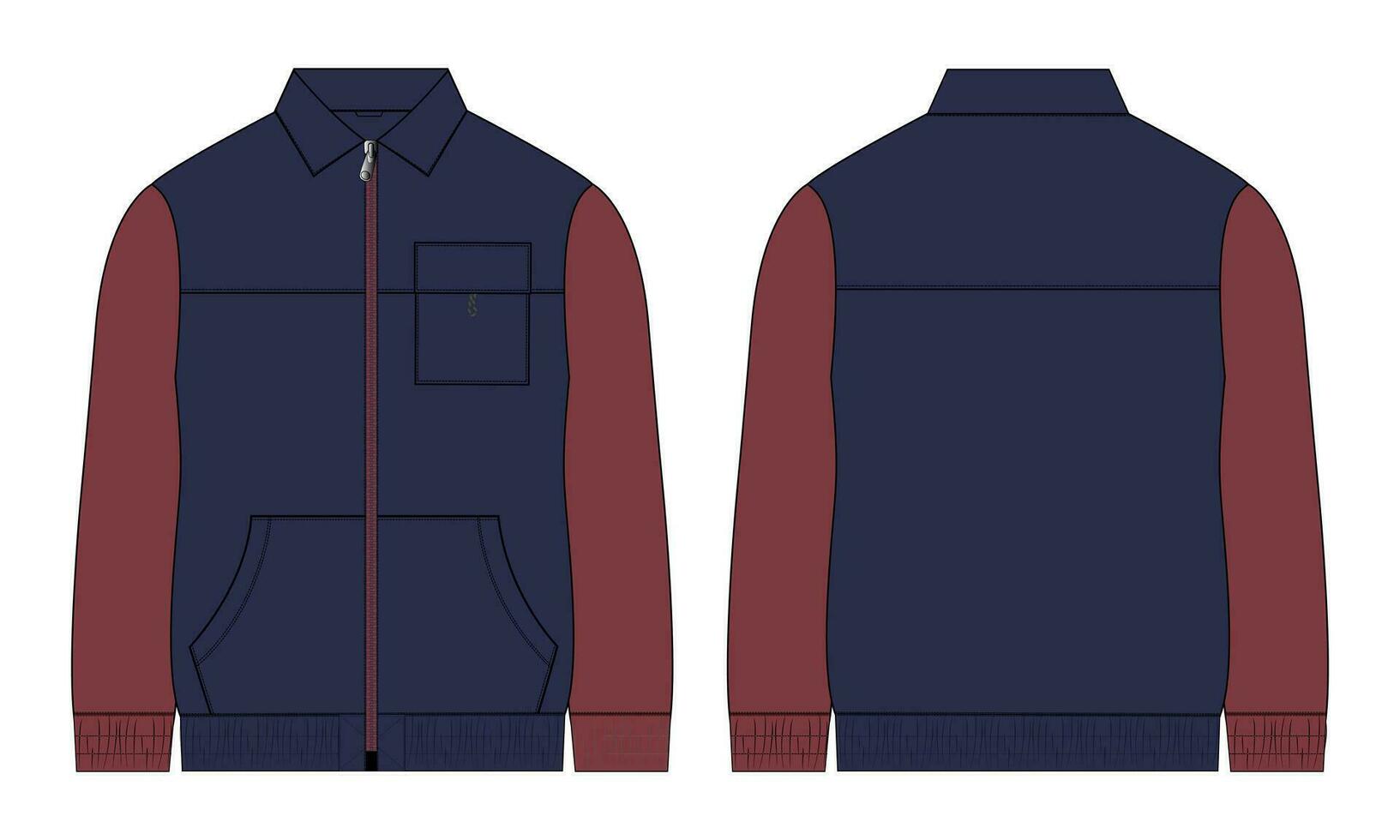 Long sleeve jacket sweatshirt Vector illustration template front and back views