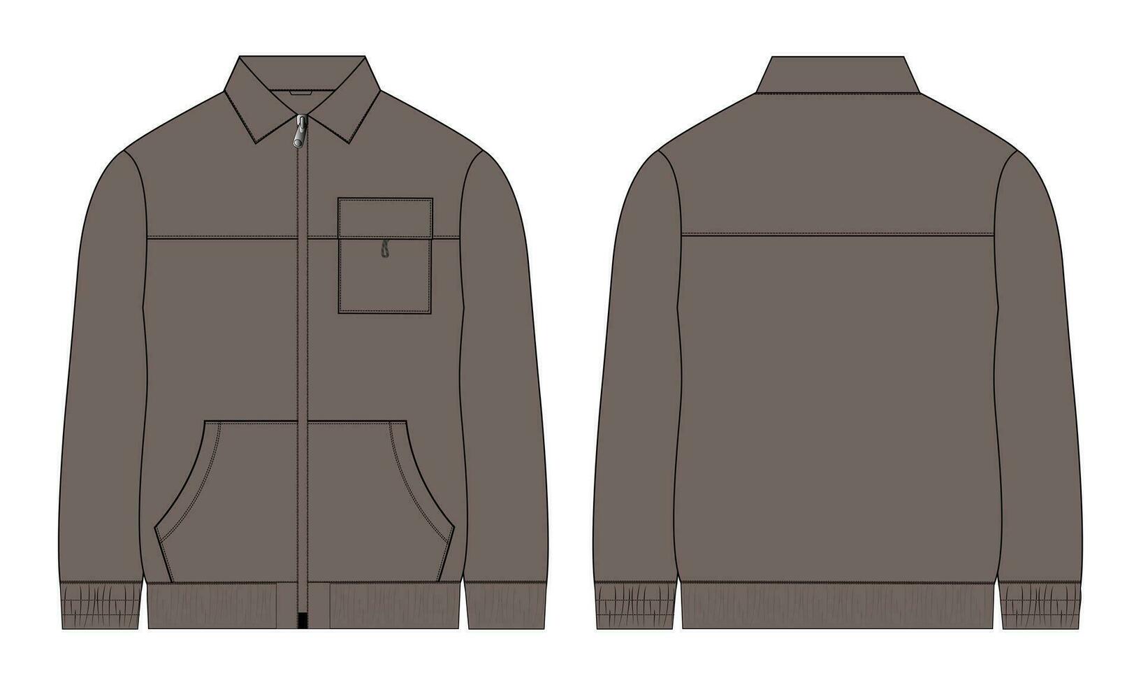 Long sleeve jacket sweatshirt Vector illustration template front and back views