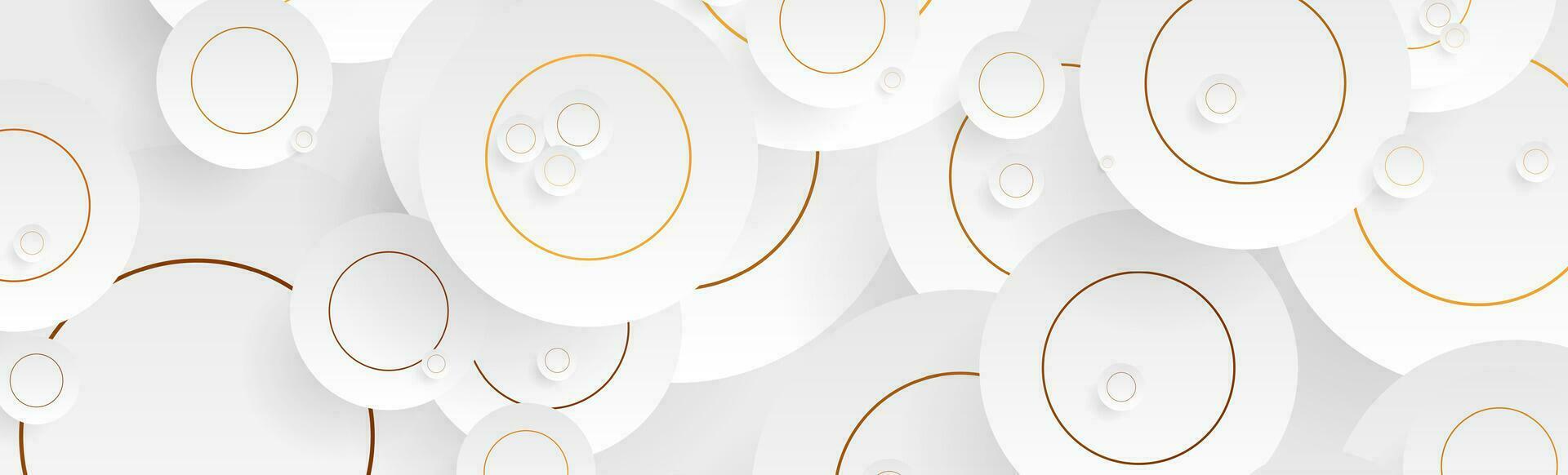 Grey circles with golden outlines abstract geometric background vector