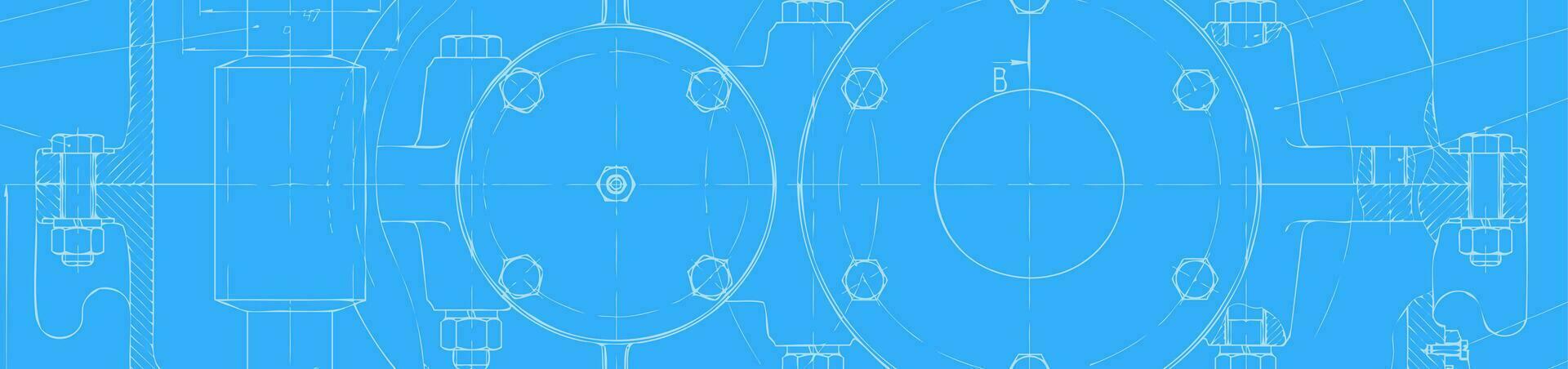 Technical drawing of the reducer on blueprint paper banner vector