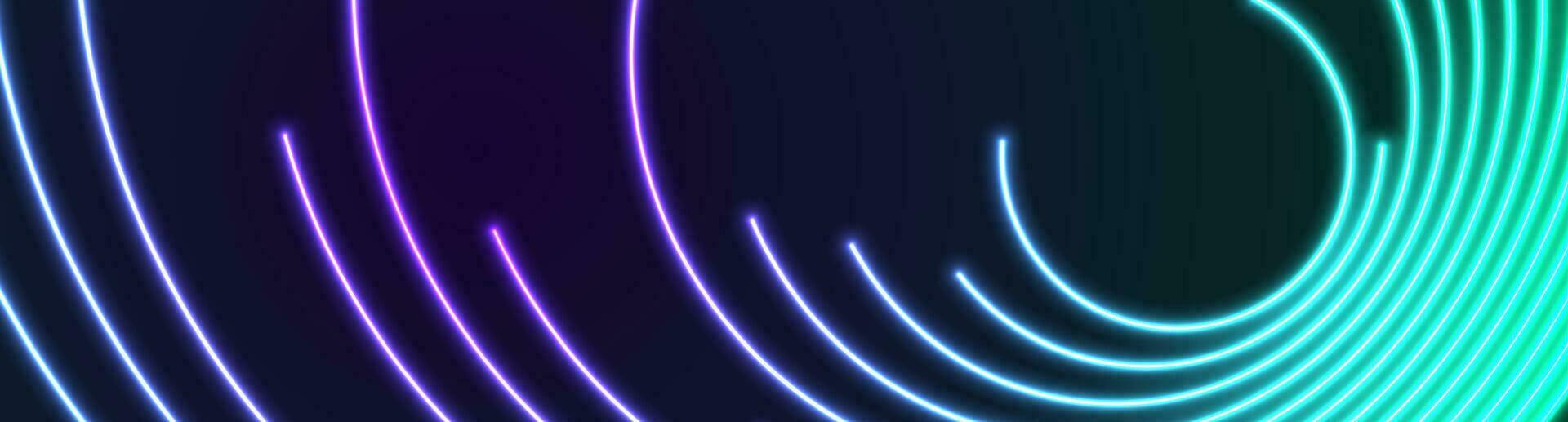 Bright cyan and violet neon circular lines abstract tech banner vector