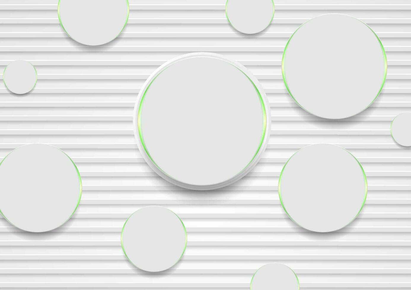 Grey paper stripes and circles with green glowing lights vector