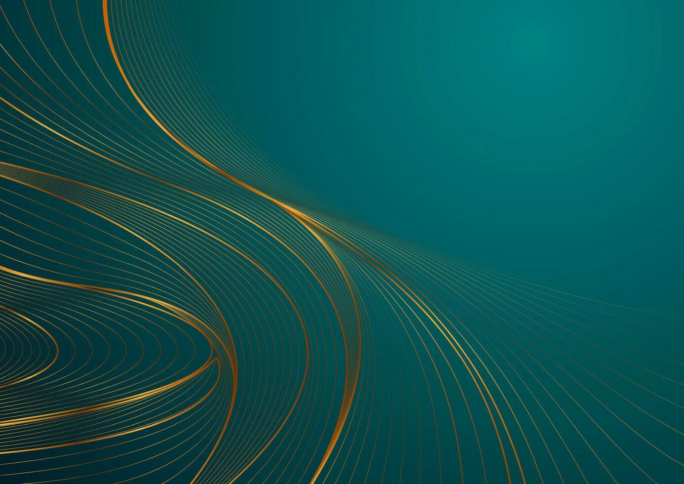 Turquoise abstract background with golden wavy pattern vector