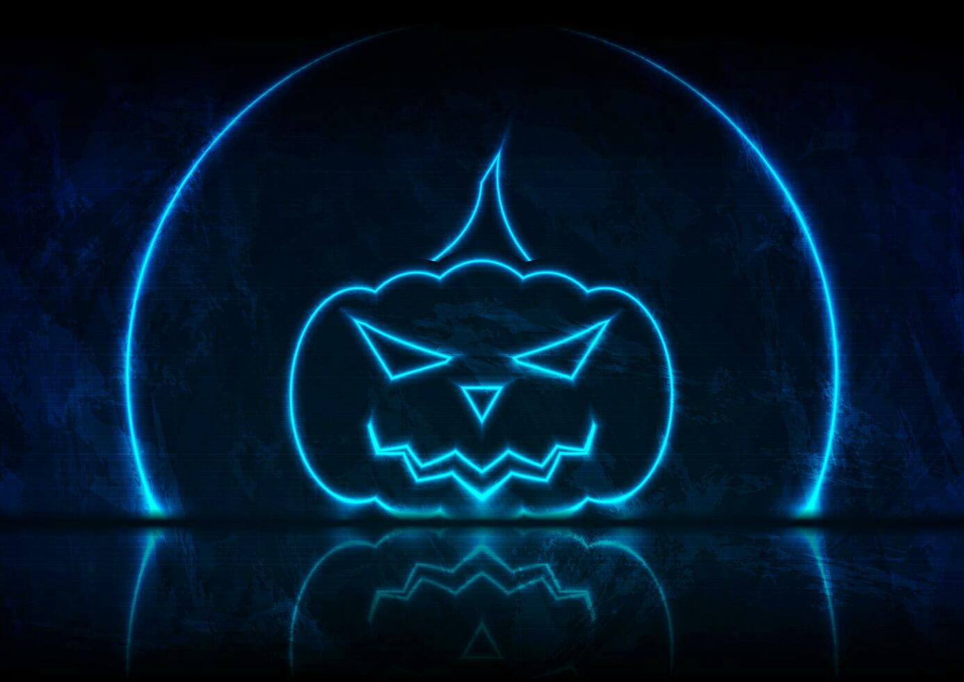 Blue neon Halloween pumpkin on grunge wall background vector