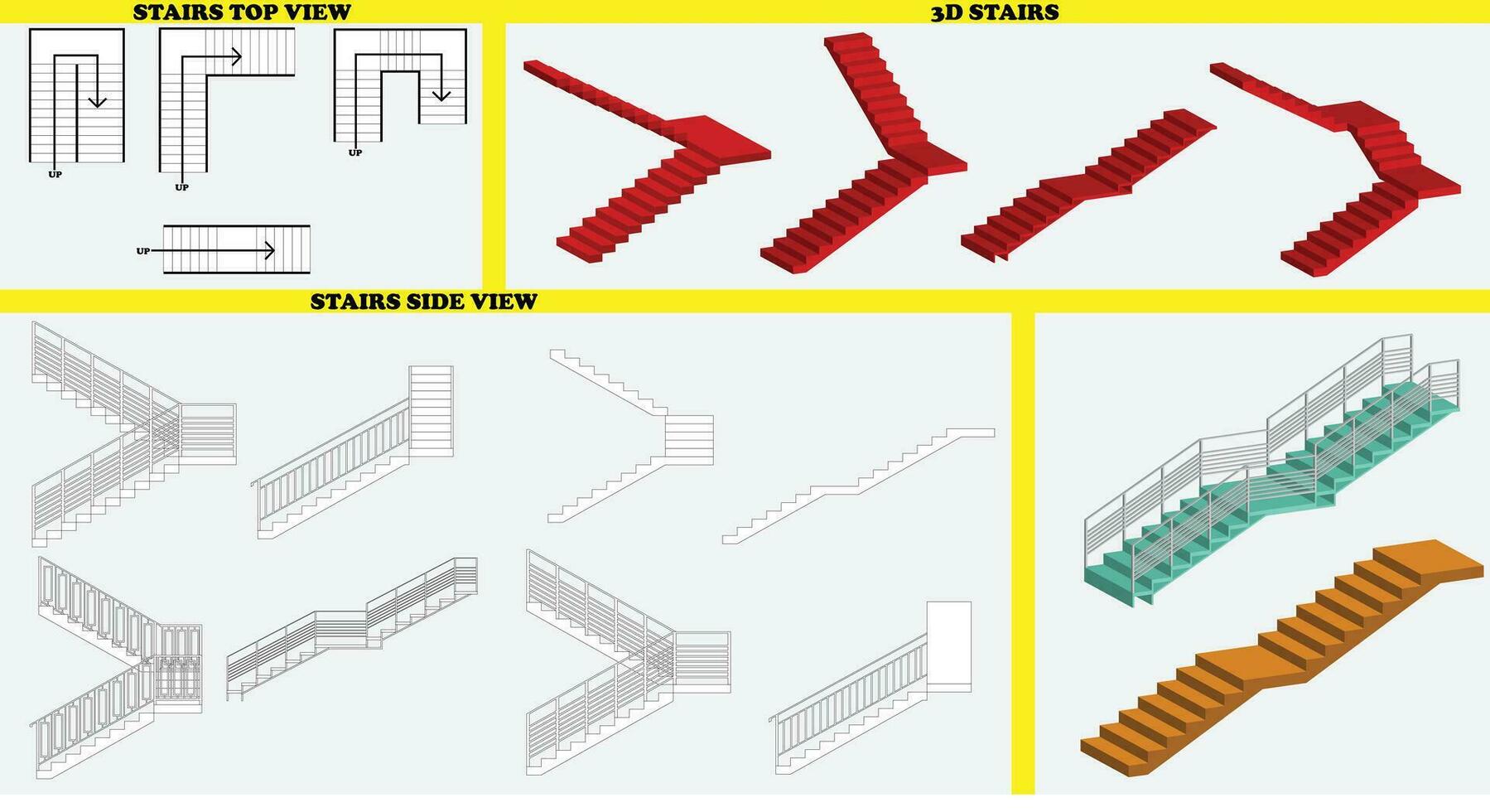 Illustration Vector of stairs, stairs icon, 3d stairs, stairs top view