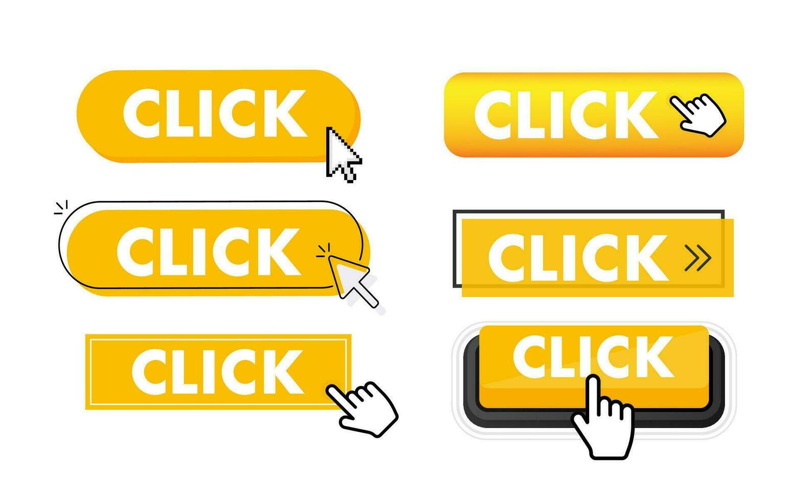 Set of Click button. Hand pointer clicking. Click web buttons vector