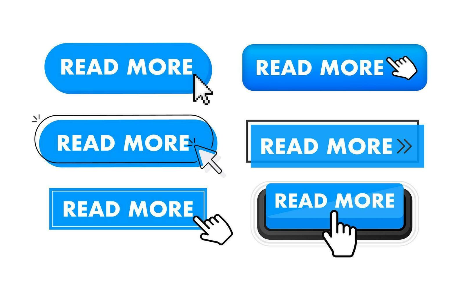 Set of read more button. Hand pointer clicking. read more web buttons vector