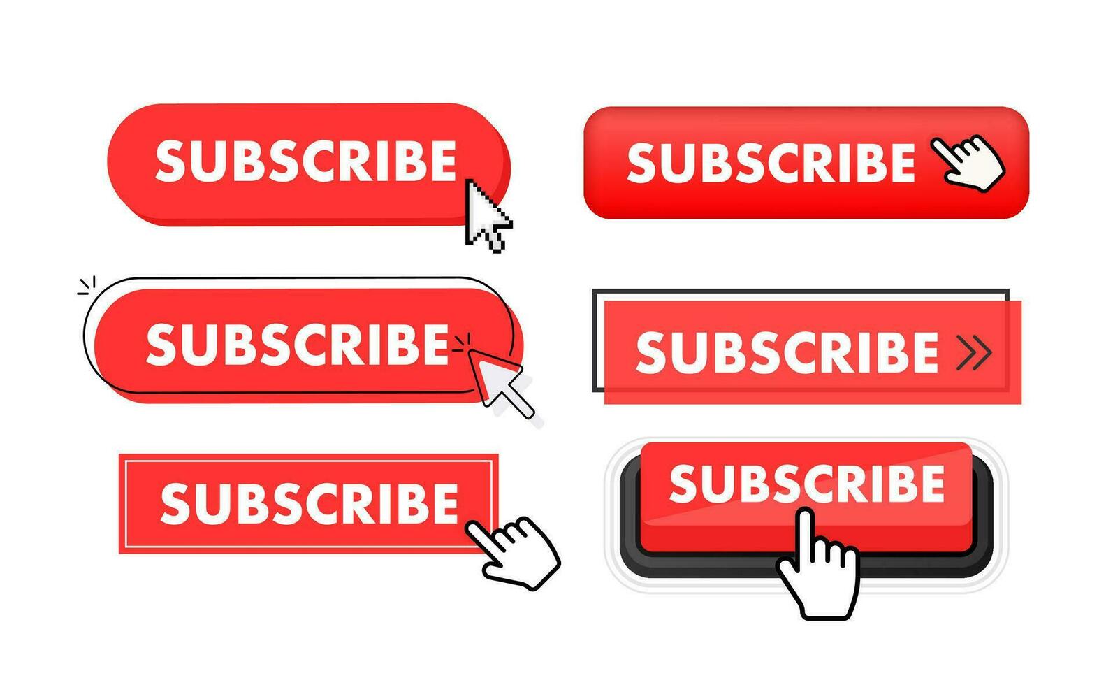 Set of Subscribe button. Hand pointer clicking. Subscribe web buttons vector