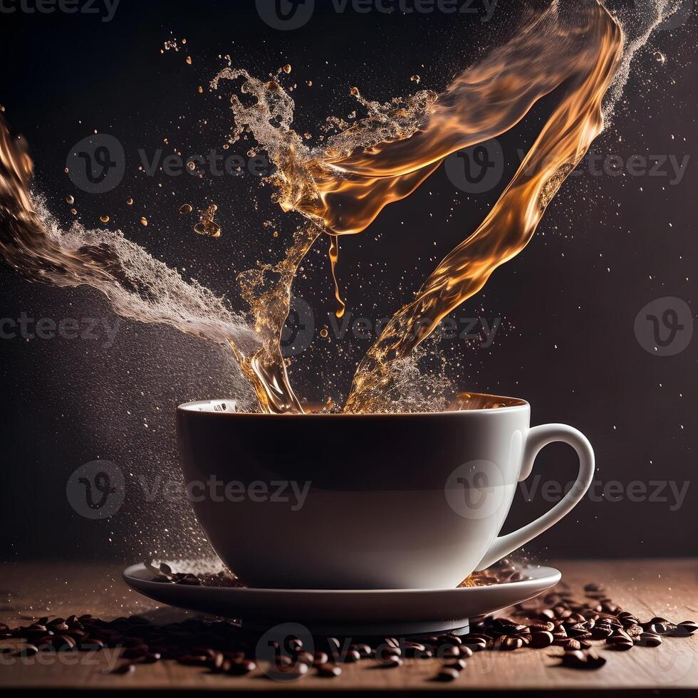Photo a cup of coffee with coffee beans and a black background