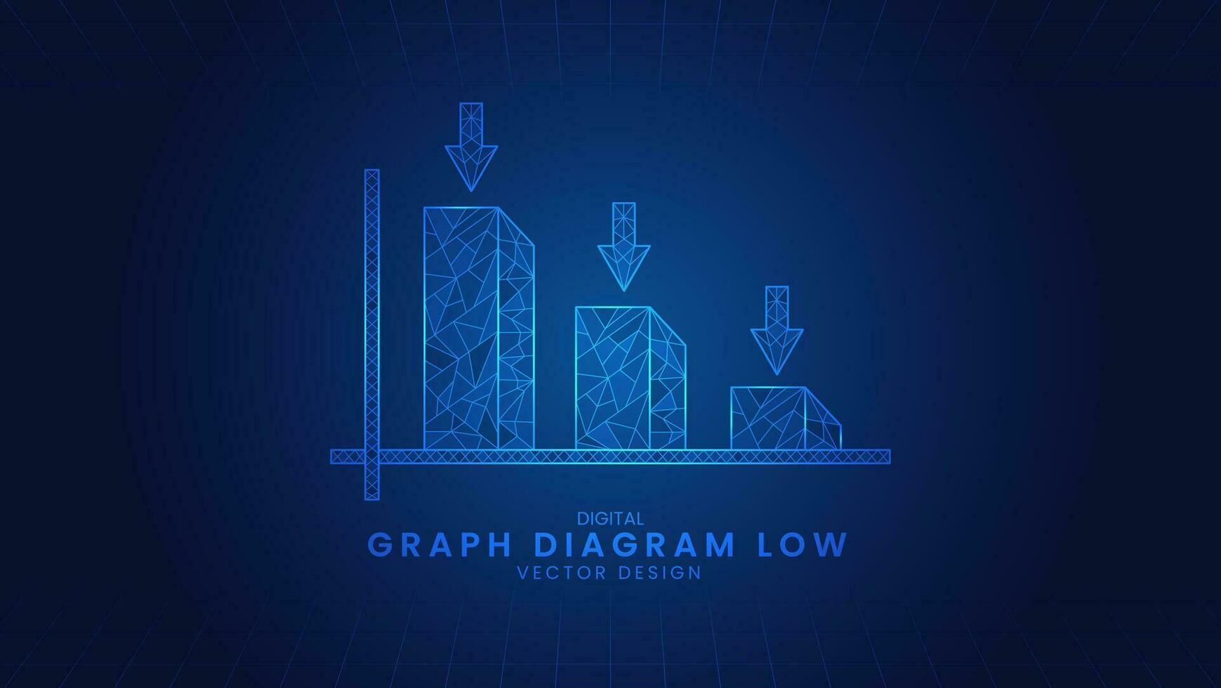 Graph diagram arrow low economy business Recession in the Global Market Crisis, Crash market. Low Poly wireframe style Vector Illustration