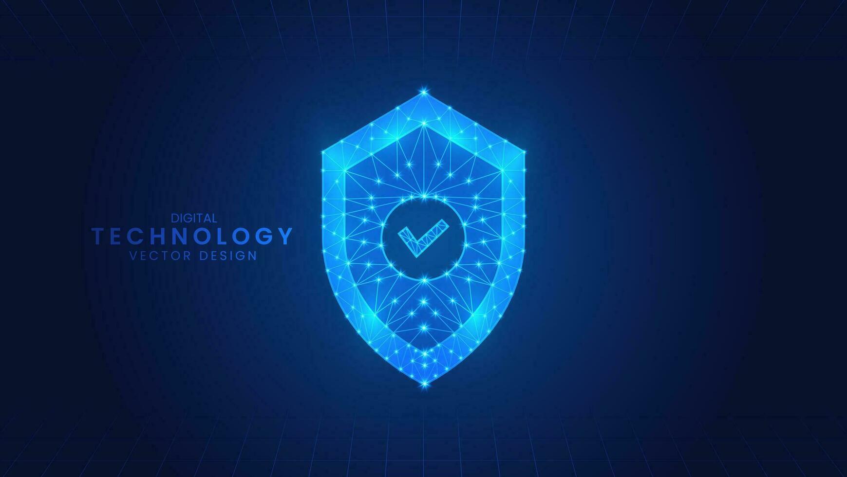 Cyber Security, Check mark. Digital shield protection blue polygone vector