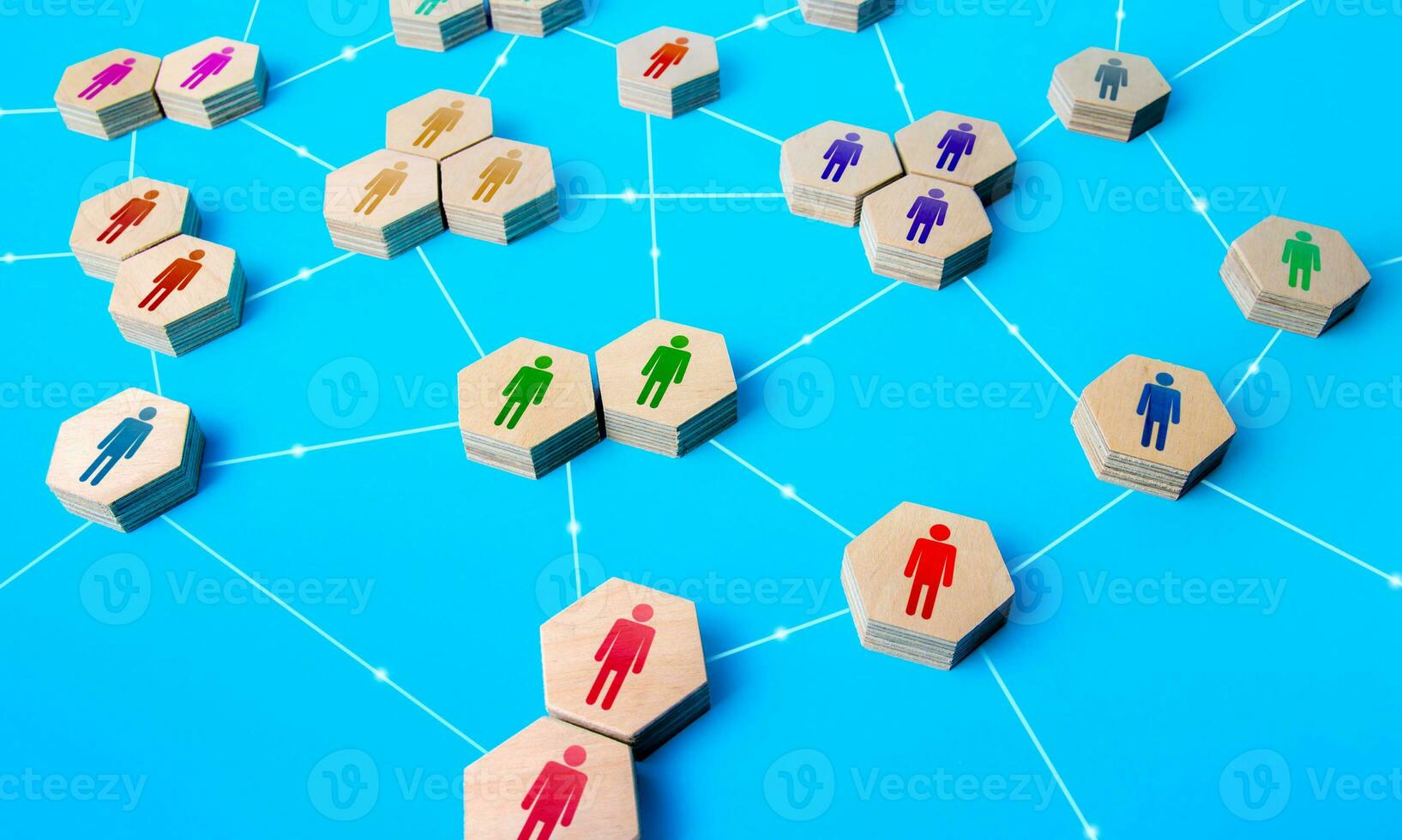 An extensive network of people. Cooperation on the project. Society concept. Globalization. Improving performance, innovation. Optimization of processes. Decentralized networking. Connections links photo