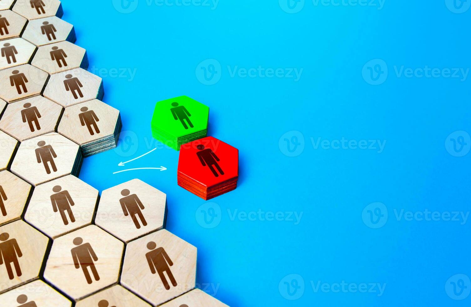 Two candidates compete for the vacant position. Hiring the best candidate on a competitive basis. System recovery. Recruiting staff management. Strict selection criteria. Headhunting, human resources. photo